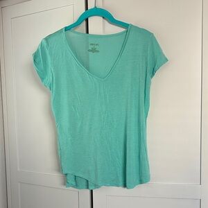 Jennifer Lopez Light Teal V-Neck Women's Top - Casual Short Sleeve